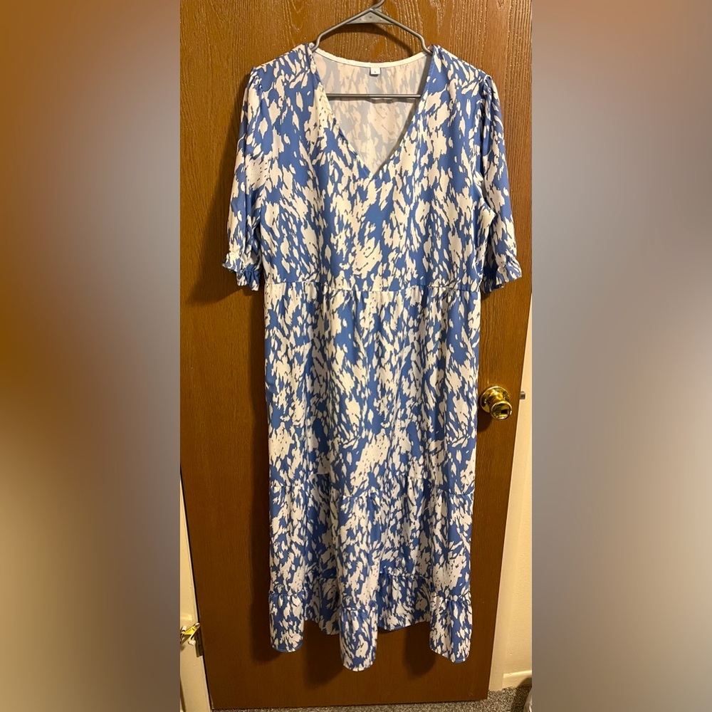 Light blue and white dress